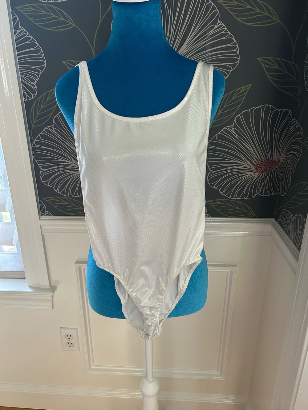 Charlotte Russe White Iridescent Scoop Low Back Bodysuit